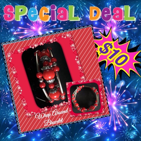 🌹Pretty NEW Silver & Red Coral Wrap Brac - Picture 5 of 6